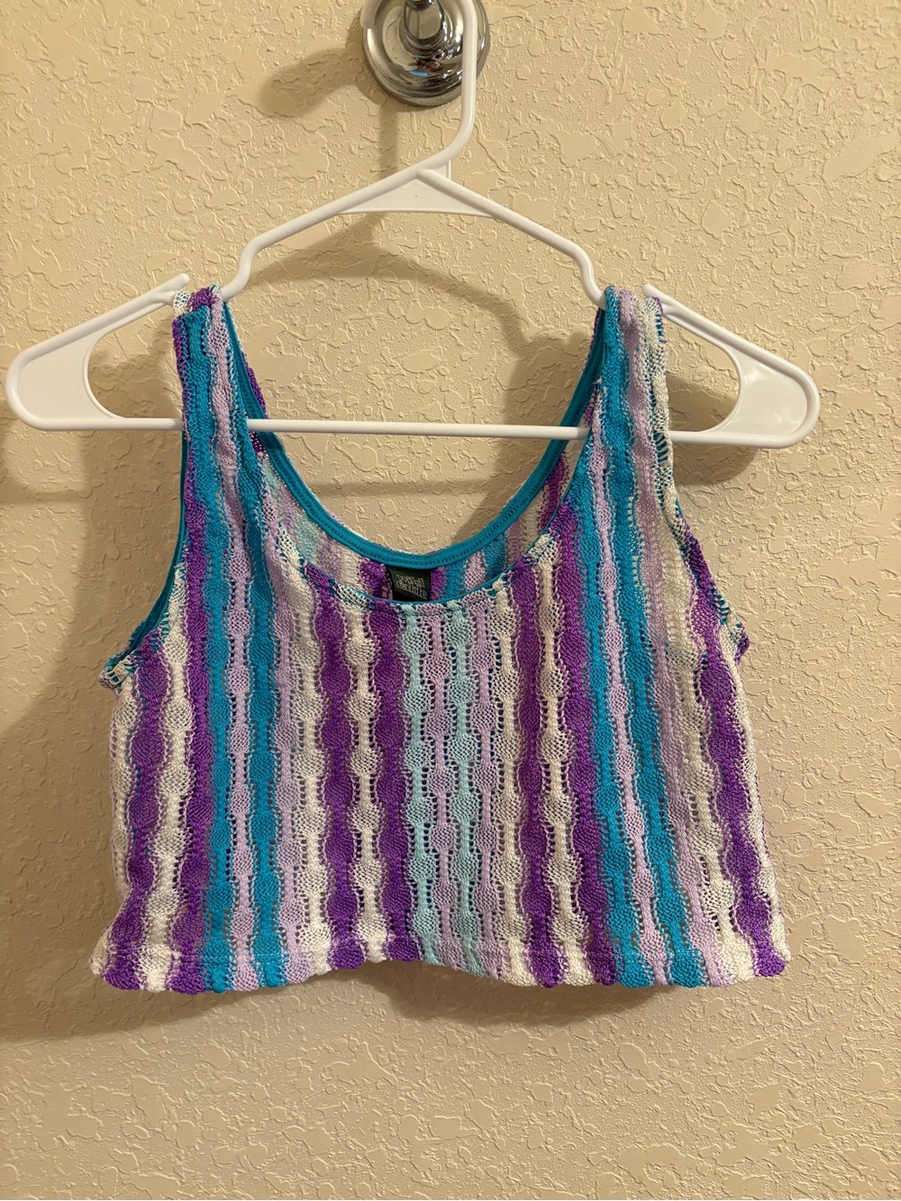 wild fable Striped Knit Cropped Tank Top in Purple, Teal, White